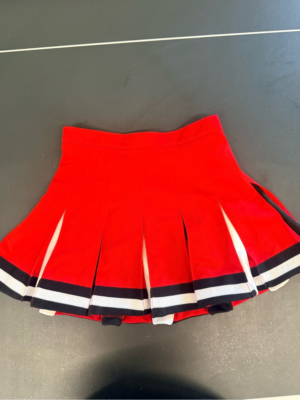 Varsity Red Pleated Custom Cheer Skirt with Black and White Stripe Detail NWOT